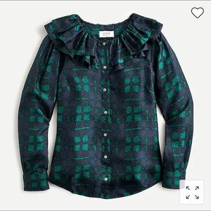 J. Crew Collection silk twill ruffle-collar top in plaid